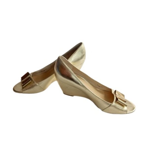 Kate Spade NY Womens Candace Open Toe Bow Wedges Gold 9M - Picture 4 of 7